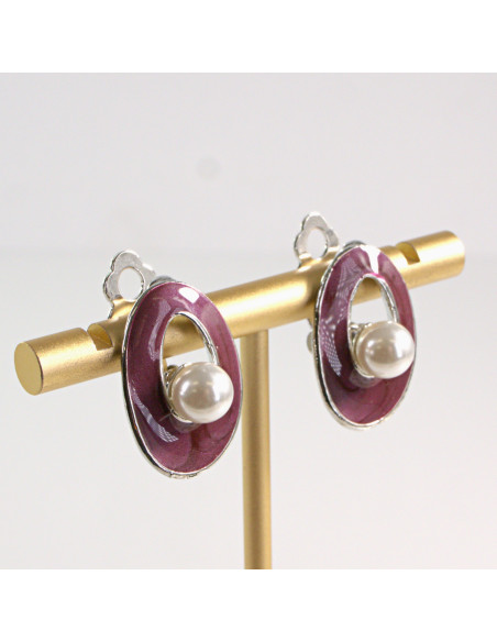 Klipsy do Uszu Lolita Accessories Klips do Ucha BURGUNDOWY Z PEREŁKĄ