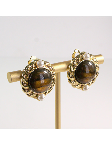 Klipsy do Uszu Lolita Akcesoria Klips do Ucha brązowe VINTAGE LATA 80-te