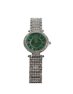 Zegarek damski srebrny z zieloną tarczą i cyrkoniami...