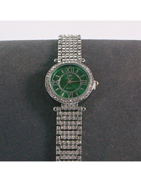 Zegarek damski srebrny z zieloną tarczą i cyrkoniami Lolita Akcesoria