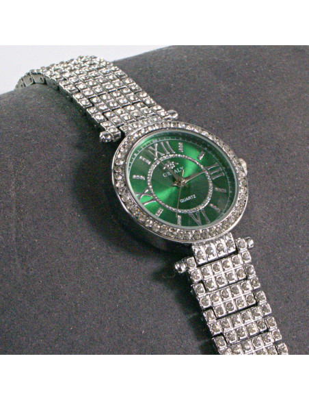 Zegarek damski srebrny z zieloną tarczą i cyrkoniami Lolita Akcesoria