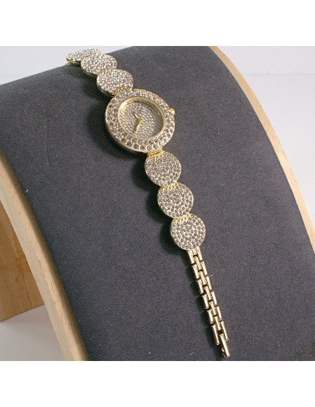 Zegarek damski vintage złoty zwężany z tarczą z kamieni Lolita Akcesoria