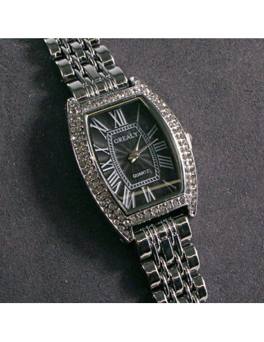 Zegarek damski vintage srebrny z czarną tarczą...