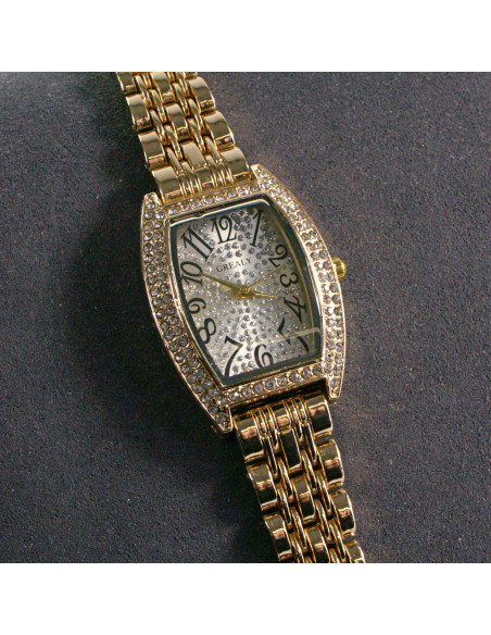 Zegarek damski vintage złoty biała tarcza w cyrkonie Lolita Akcesoria