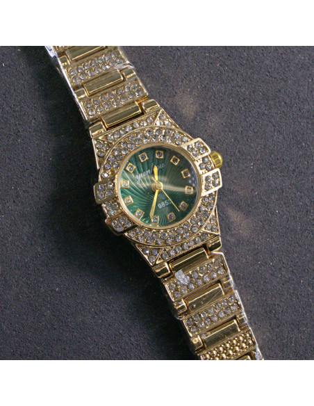Zegarek damski vintage złoty z zieloną tarczą i cyrkonią Lolita Akcesoria