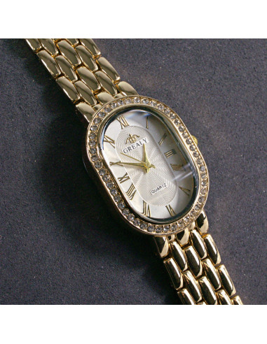 Zegarek damski vintage złoty z białą tarczą...