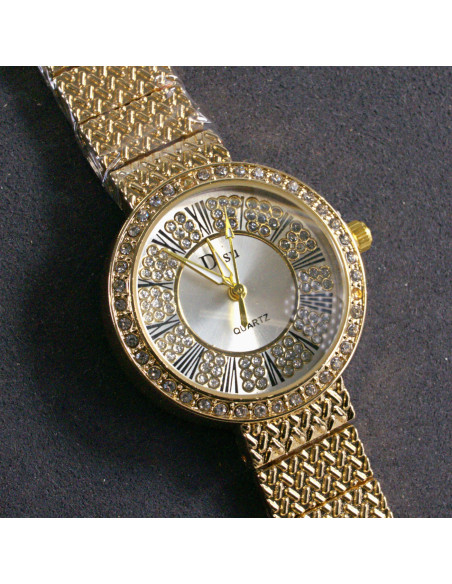 Zegarek damski vintage złoty z białą tarczą i kryształkami Lolita Akcesoria