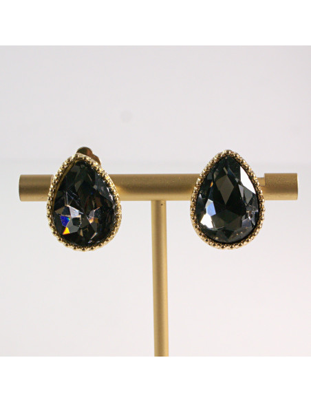 Klipsy do Uszu Lolita Akcesoria Klips do Ucha GRAFITOWE KRYSZTAŁKI ŁEZKI