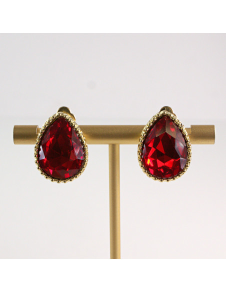 Klipsy do Uszu Lolita Akcesoria Klips do Ucha CZERWONE KRYSZTAŁKI ŁEZKI