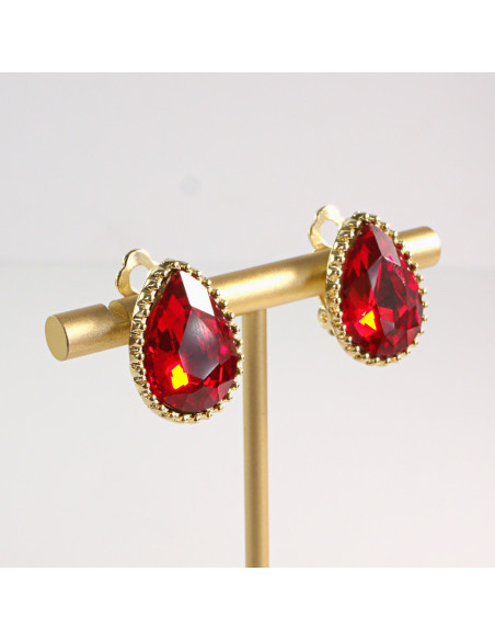 Klipsy do Uszu Lolita Akcesoria Klips do Ucha CZERWONE KRYSZTAŁKI ŁEZKI