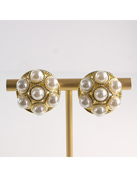 Klipsy do Uszu Lolita Akcesoria Klips do Ucha ZŁOTE "GUZIKI" VINTAGE PERŁY