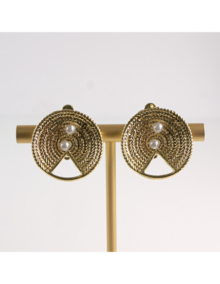 Klipsy do Uszu Lolita Akcesoria Klips do Ucha ZŁOTE "GUZIKI" VINTAGE PERŁY