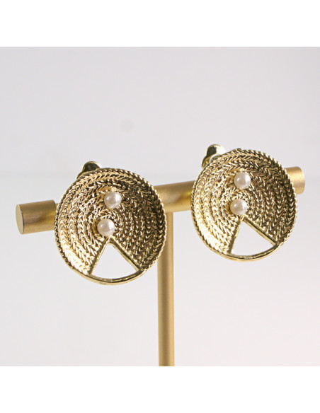 Klipsy do Uszu Lolita Akcesoria Klips do Ucha ZŁOTE "GUZIKI" VINTAGE PERŁY