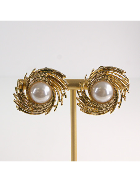 Klipsy do Uszu Lolita Akcesoria Klips do Ucha ZŁOTE "GUZIKI" VINTAGE PERŁY