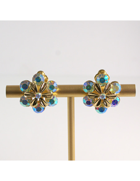 Klipsy do Uszu Lolita Akcesoria Klips do Ucha ZŁOTE KWIATKI Z KRYSZTAŁKI