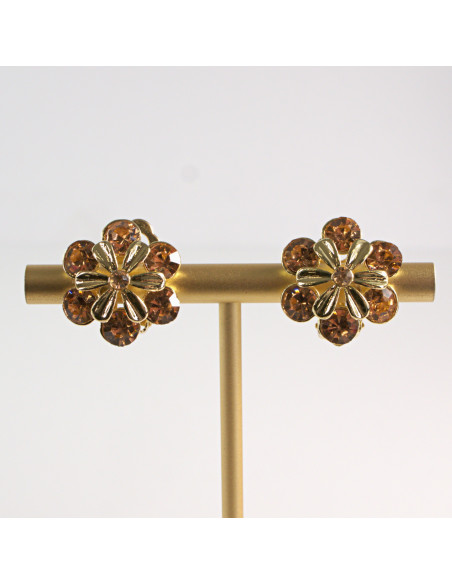 Klipsy do Uszu Lolita Akcesoria Klips do Ucha ZŁOTE KWIATKI Z KRYSZTAŁKI