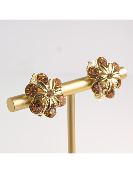 Klipsy do Uszu Lolita Akcesoria Klips do Ucha ZŁOTE KWIATKI Z KRYSZTAŁKI