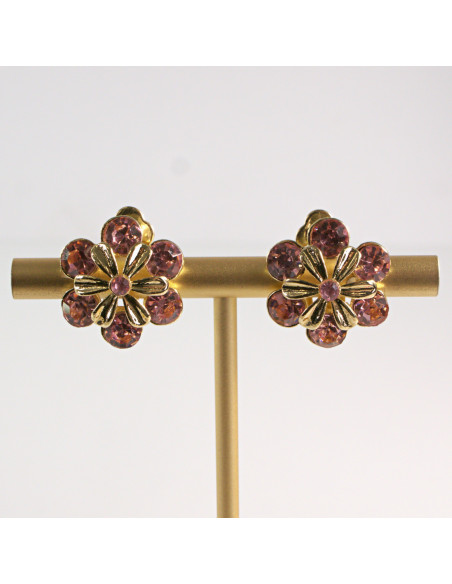 Klipsy do Uszu Lolita Akcesoria Klips do Ucha ZŁOTE KWIATKI Z KRYSZTAŁKI