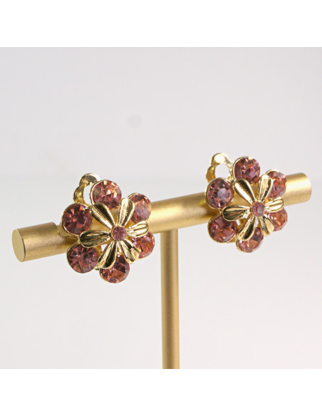 Klipsy do Uszu Lolita Akcesoria Klips do Ucha ZŁOTE KWIATKI Z KRYSZTAŁKI