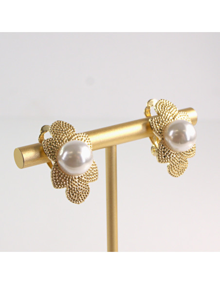 Klipsy do Uszu Lolita Accessories Klips do Ucha KWIATKI z PERŁĄ PEREŁKI
