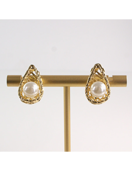 Klipsy do Uszu Lolita Accessories Klips do Ucha PLECIONE ŁEZKI z PERŁĄ