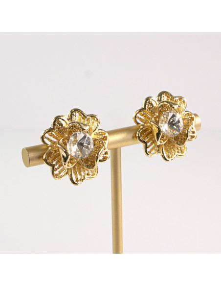 Klipsy do Uszu Lolita Akcesoria Klips do Ucha ZŁOTE "GUZIKI" VINTAGE KWIATY