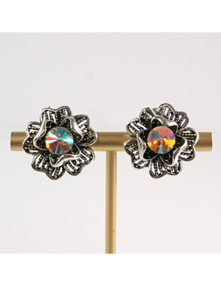 Klipsy do Uszu Lolita Akcesoria Klips do Ucha CYRKONIE ŚWIECĄCE KWIATKI