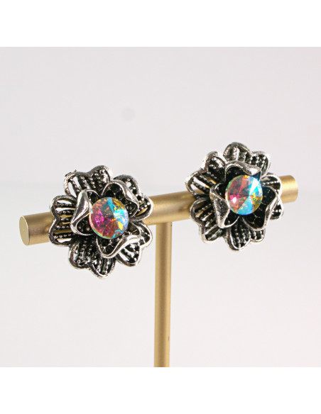 Klipsy do Uszu Lolita Akcesoria Klips do Ucha CYRKONIE ŚWIECĄCE KWIATKI