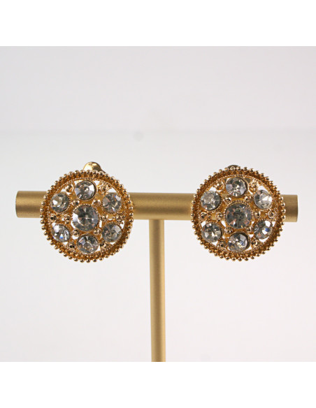 Klipsy do Uszu Lolita Accessories Klips do UCHA złote GUZIKI Z CYRKONIAMI