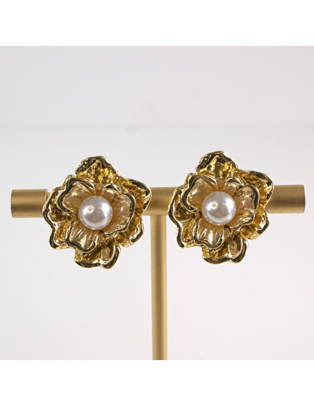 Klipsy do Uszu Lolita Accessories Klips do UCHA ZŁOTE KWIATKI z PERŁAMI