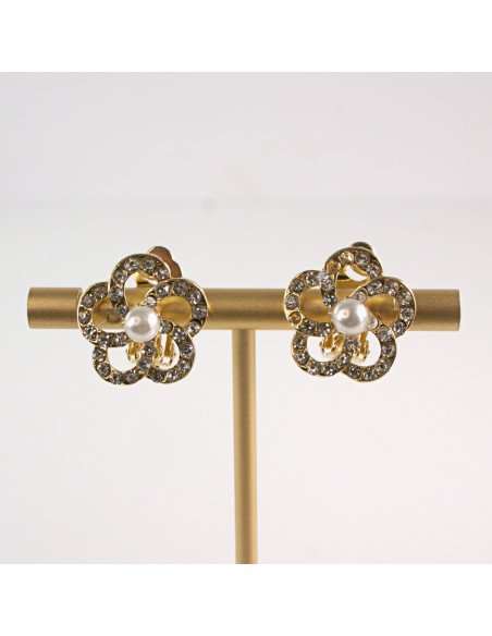 Klipsy do Uszu Lolita Accessories Klips do UCHA ZŁOTE KWIATKI z PERŁAMI