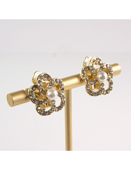 Klipsy do Uszu Lolita Accessories Klips do UCHA ZŁOTE KWIATKI z PERŁAMI