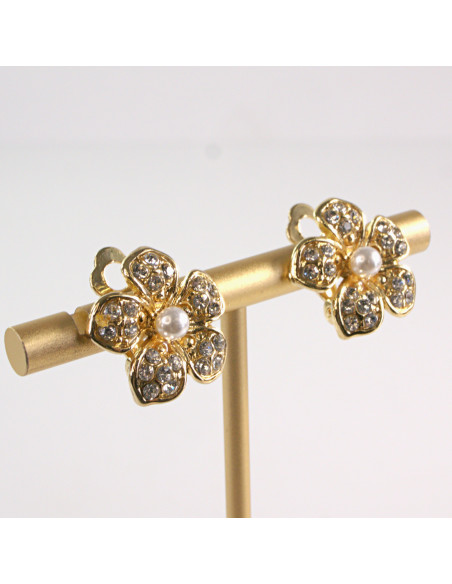 Klipsy do Uszu Lolita Accessories Klips do UCHA ZŁOTE KWIATKI z PERŁAMI