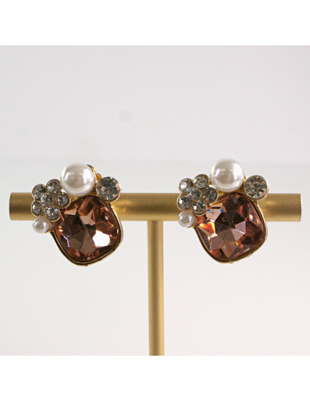 Klipsy do Uszu Lolita Akcesoria Klips do Ucha RÓŻOWE KRYSZTAŁKI Z PERŁĄ