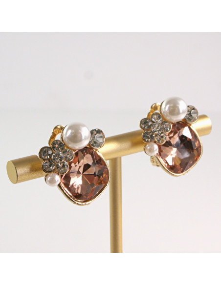 Klipsy do Uszu Lolita Akcesoria Klips do Ucha RÓŻOWE KRYSZTAŁKI Z PERŁĄ