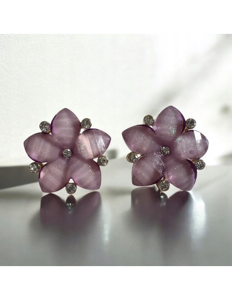 Klipsy do Uszu Lolita Akcesoria Klips do Ucha Kwiatki Kwiatek fiolet Lila