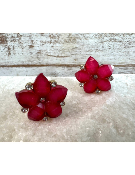 Klipsy do Uszu Lolita Akcesoria Klips do Ucha Kwiatki Kwiatek Różowe