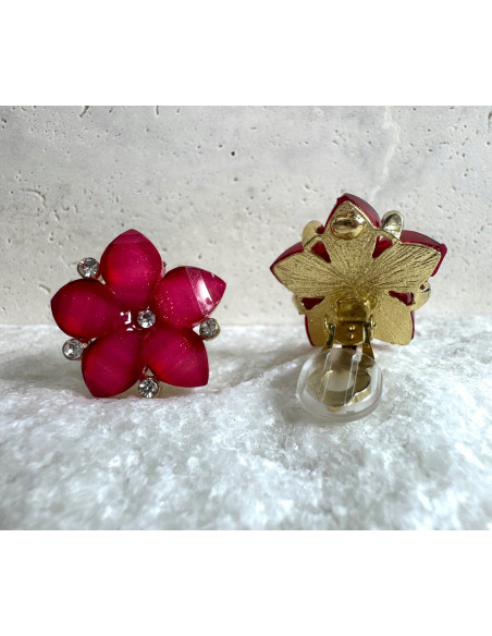 Klipsy do Uszu Lolita Akcesoria Klips do Ucha Kwiatki Kwiatek Różowe