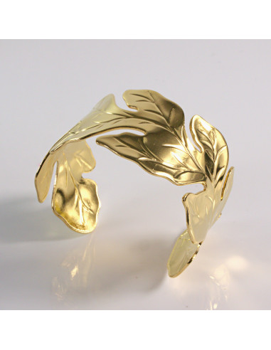 Bransoletka na rękę złota szeroka liść stal...