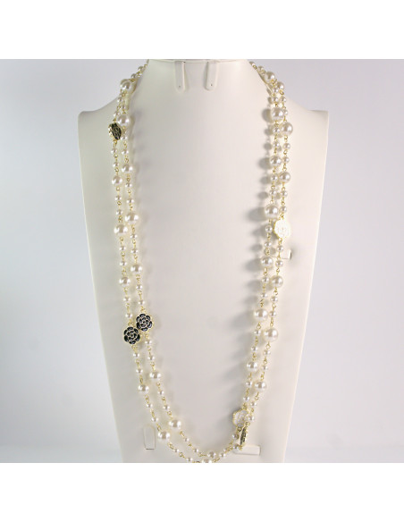 Naszyjnik ze stali chirurgicznej złoty z perłami Lolita Akcesoria