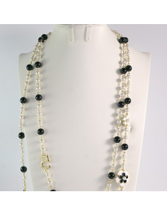 Naszyjnik ze stali chirurgicznej złoty z perłami Lolita...