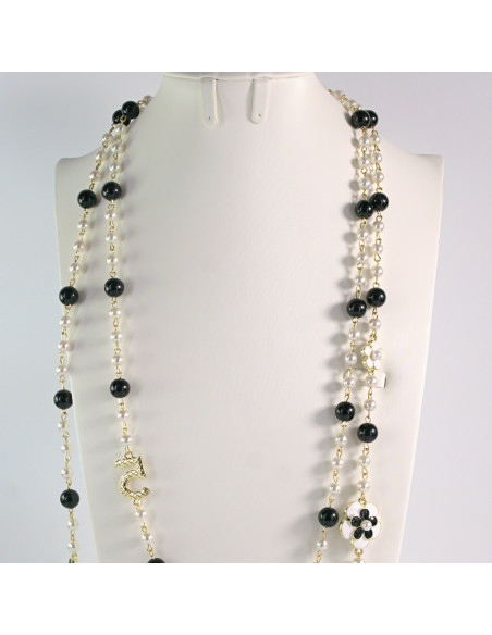 Naszyjnik ze stali chirurgicznej złoty z perłami Lolita Akcesoria