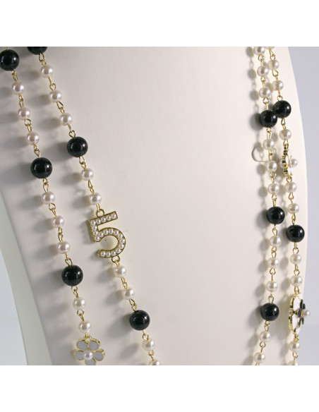 Naszyjnik ze stali chirurgicznej złoty z perłami Lolita Akcesoria