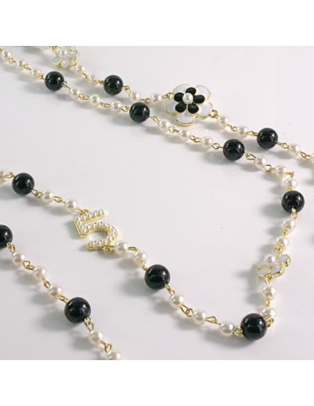 Naszyjnik ze stali chirurgicznej złoty z perłami Lolita Akcesoria