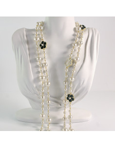 Naszyjnik ze stali chirurgicznej złoty PERŁY KWIATKI...