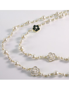 Naszyjnik ze stali chirurgicznej złoty PERŁY KWIATKI... 2