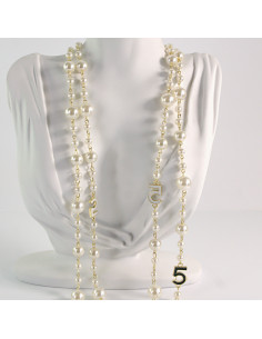 Naszyjnik ze stali chirurgicznej złoty PERŁY "PIĄTKA"...