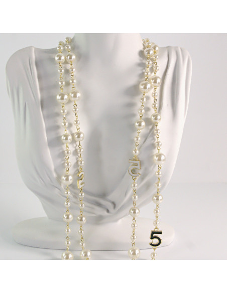 Naszyjnik ze stali chirurgicznej złoty PERŁY "PIĄTKA" Lolita Akcesoria