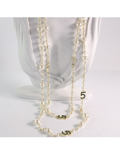 Naszyjnik ze stali chirurgicznej złoty PERŁY "PIĄTKA"... 2