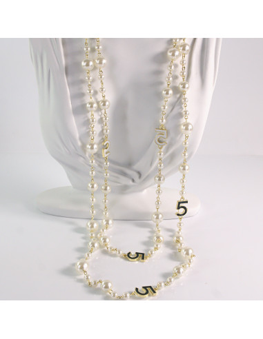 Naszyjnik ze stali chirurgicznej złoty PERŁY...